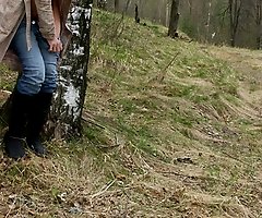 Spying on teen peeing in spring forest