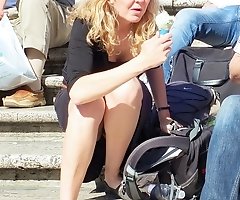 Upskirt teens fool around and pose
